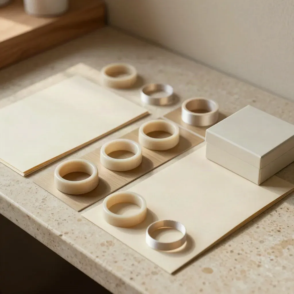 Kit modulare per ottimizzare i processi, visto dall’alto su travertino.